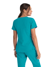 Skechers™ by Barco Breeze 3-Pocket Curved V-Neck Scrub Top-Teal