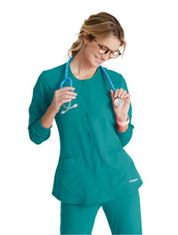 SKECHERS™ by Barco Stabilty 2-Pocket Crewneck Snap-Front Scrub Jacket - Teal