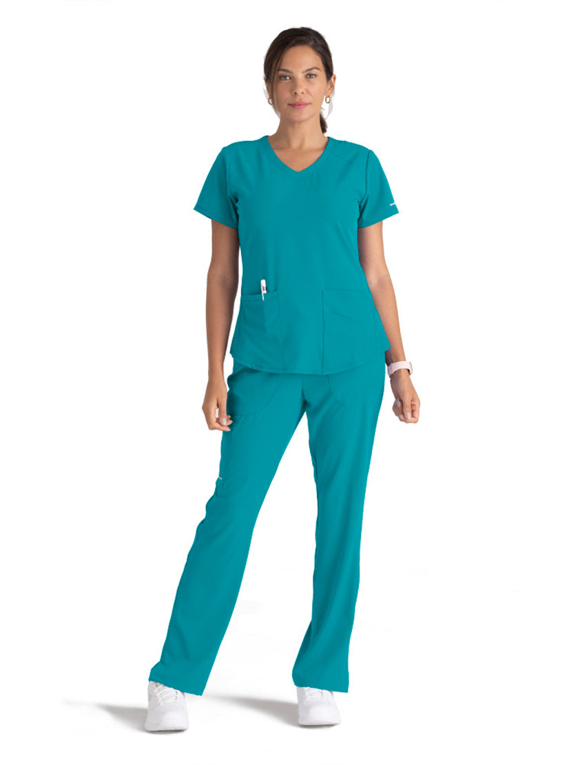 Skechers™ by Barco Breeze 3-Pocket Curved V-Neck Scrub Top-Teal