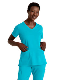 Grey's Anatomy Stretch™ by Barco Serena 3-Pocket Curved V-Neck Scrub Top-Teal