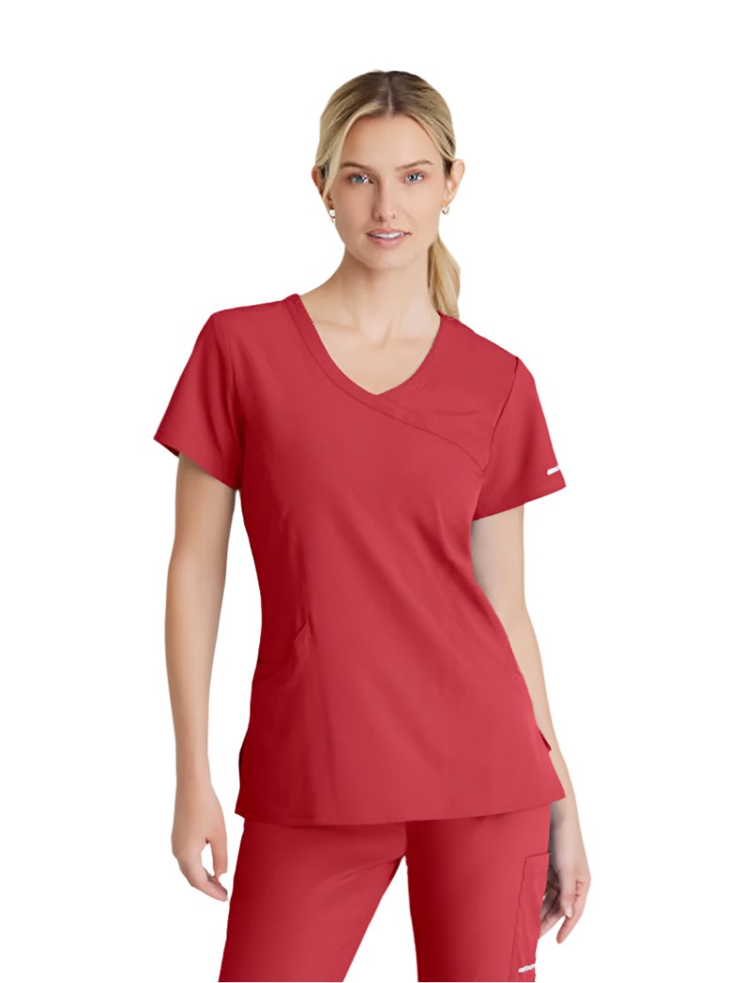 SKECHERS™ by Barco Reliance 3-Pocket Crossover V-Neck Scrub Top-True Red