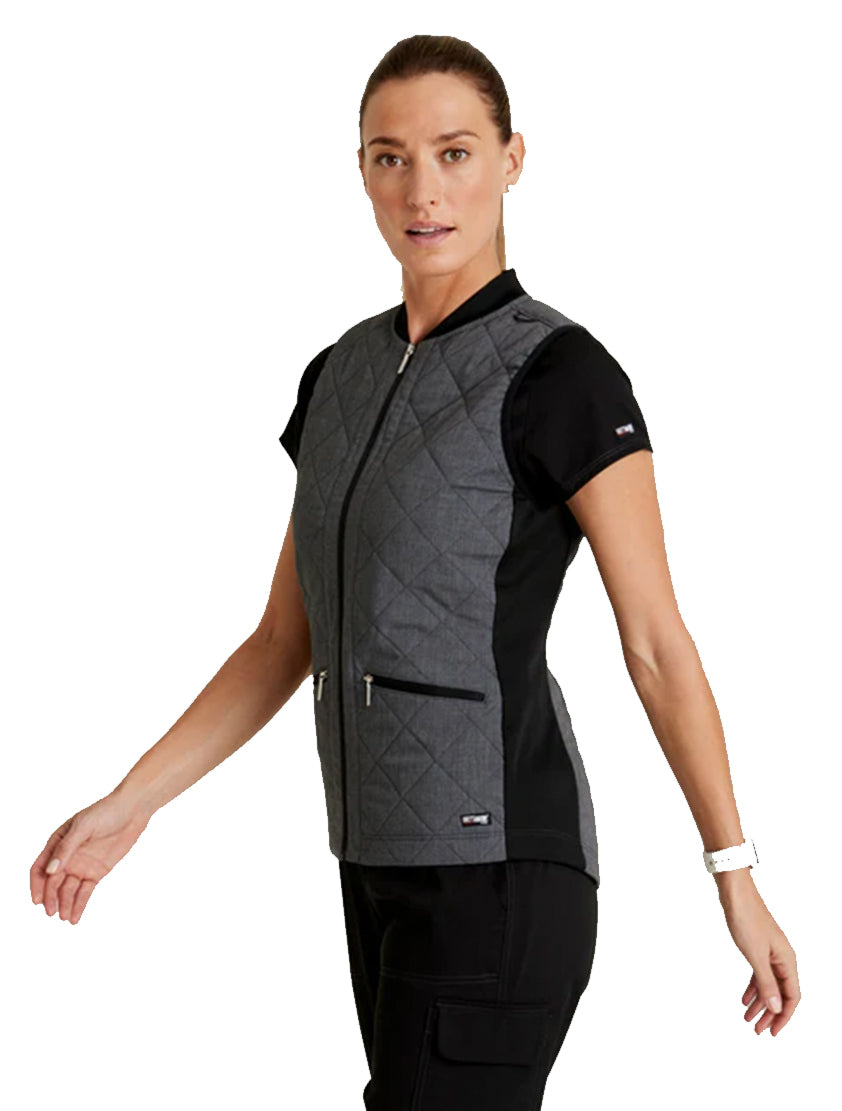 Grey's Anatomy Stretch™ by Barco Cristina 2-Pocket Quilted Scrub Vest-Black Two Tone