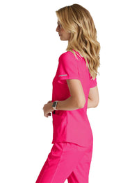 Skechers™ by Barco Breeze 3-Pocket Curve-d VNeck Scrub Top-Vibrance Pink