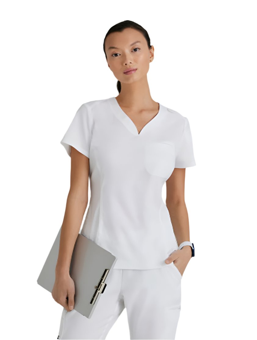 Grey's Anatomy Stretch™ by Barco Capri 2-Pocket Hourglass V-Neck Scrub Top-White