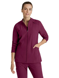 Barco One™ by Barco Venture 4-Pocket Banded Collar Warm-Up Scrub Jacket-Wine