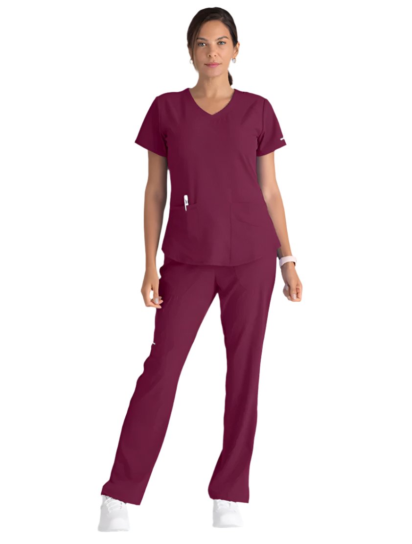 Skechers™ by Barco Breeze 3-Pocket Curve-d VNeck Scrub Top-Wine