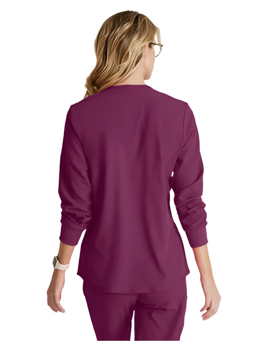 SKECHERS™ by Barco Stabilty 2-Pocket Crewneck Snap-Front Scrub Jacket - Wine