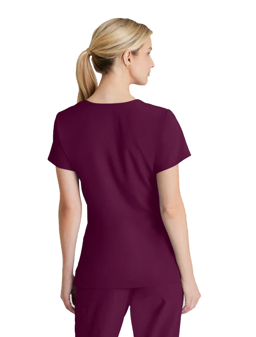 SKECHERS™ by Barco Reliance 3-Pocket Crossover V-Neck Scrub Top-Wine