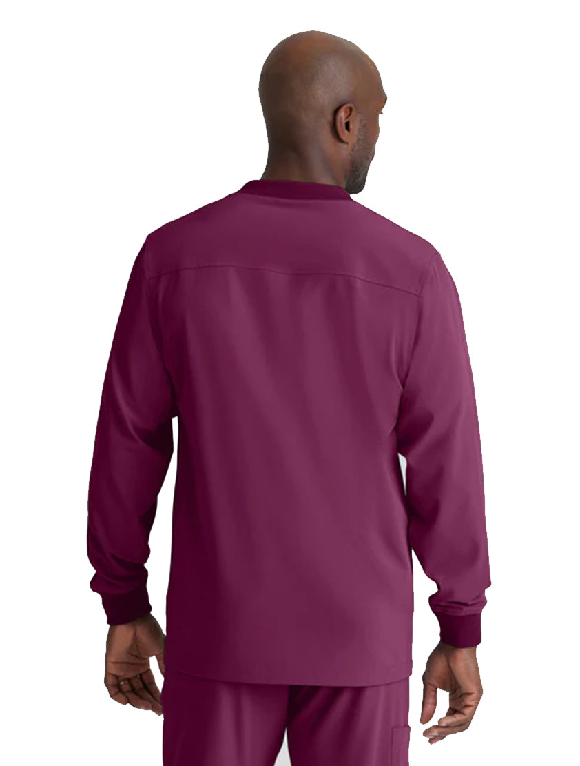 SKECHERS™ by Barco Structure 3-Pocket Crewneck Warmup Scrub Jacket-Wine