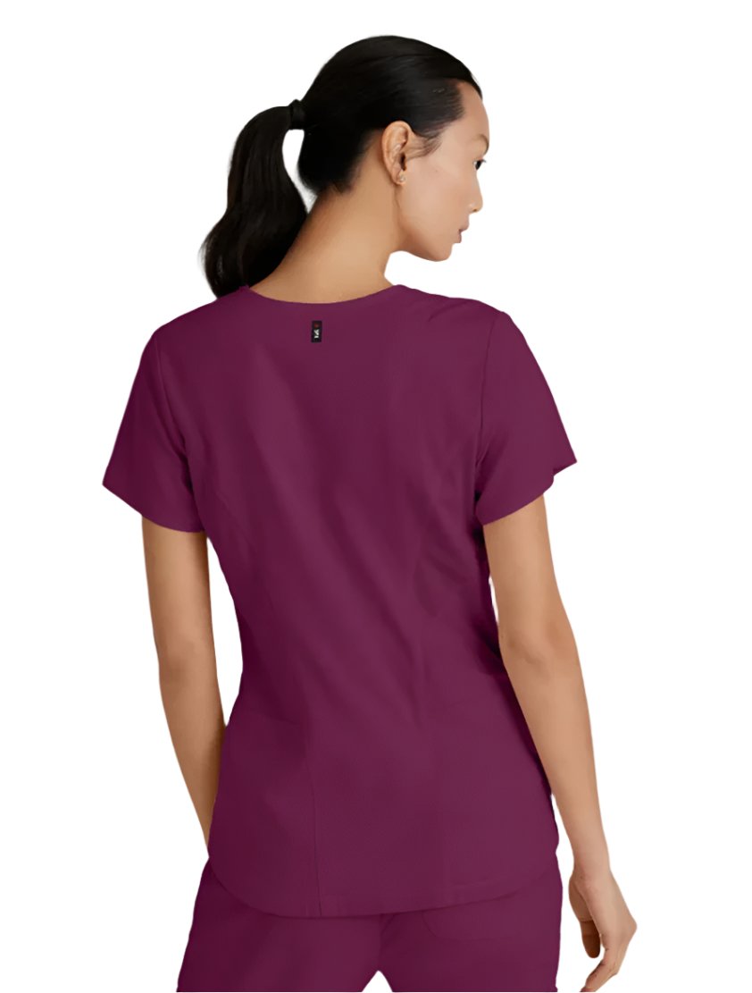 Grey's Anatomy Stretch™ by Barco Carly 3-Pocket Curved V-Neck Scrub Top-Wine