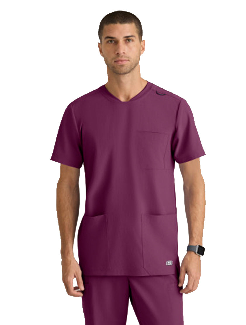 Grey's Anatomy Stretch™ by Barco Thesis 3-Pocket Round Neck Scrub Top - Wine