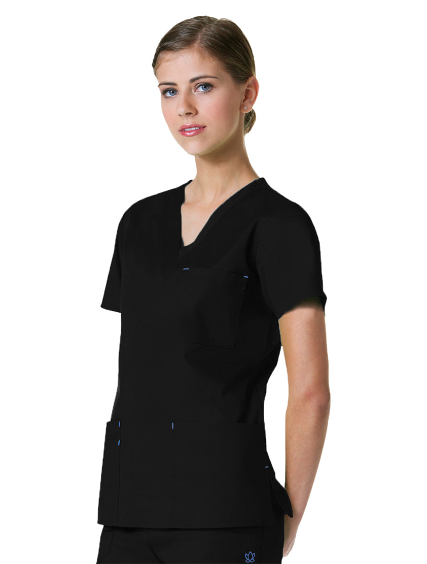 Maevn Women's Blossom 3 Pocket V-Neck Scrub Top Black