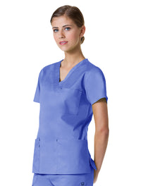 Maevn Women's Blossom 3 Pocket V-Neck Scrub Top Ceil Blue