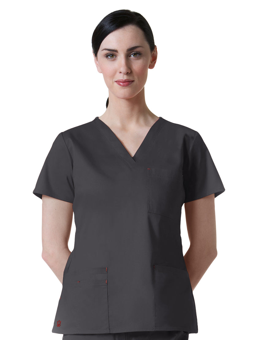 Maevn Women's Blossom 3 Pocket V-Neck Scrub Top Charcoal