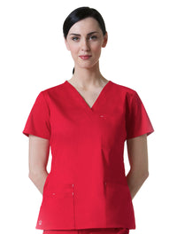 Maevn Women's Blossom 3 Pocket V-Neck Scrub Top Crimson