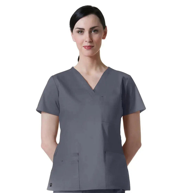 Maevn Women's Blossom 3 Pocket V-Neck Scrub Top Steel