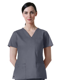 Maevn Women's Blossom 3 Pocket V-Neck Scrub Top Steel