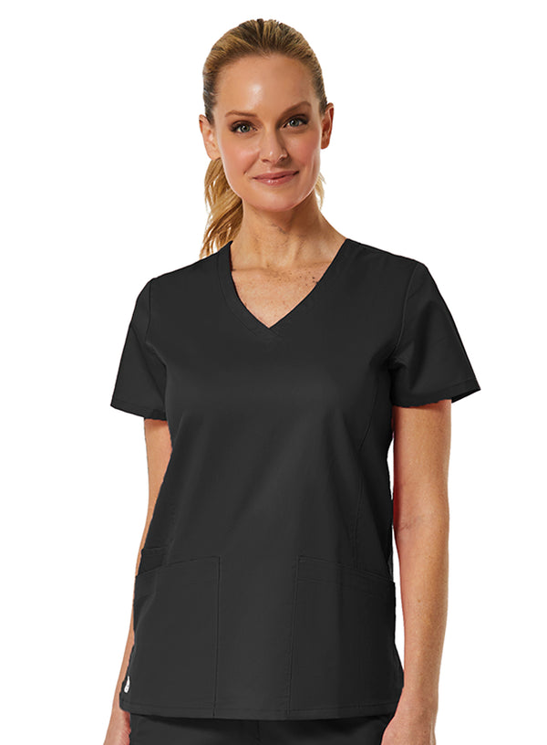 Back Mesh Panel Shaped V-Neck Top black