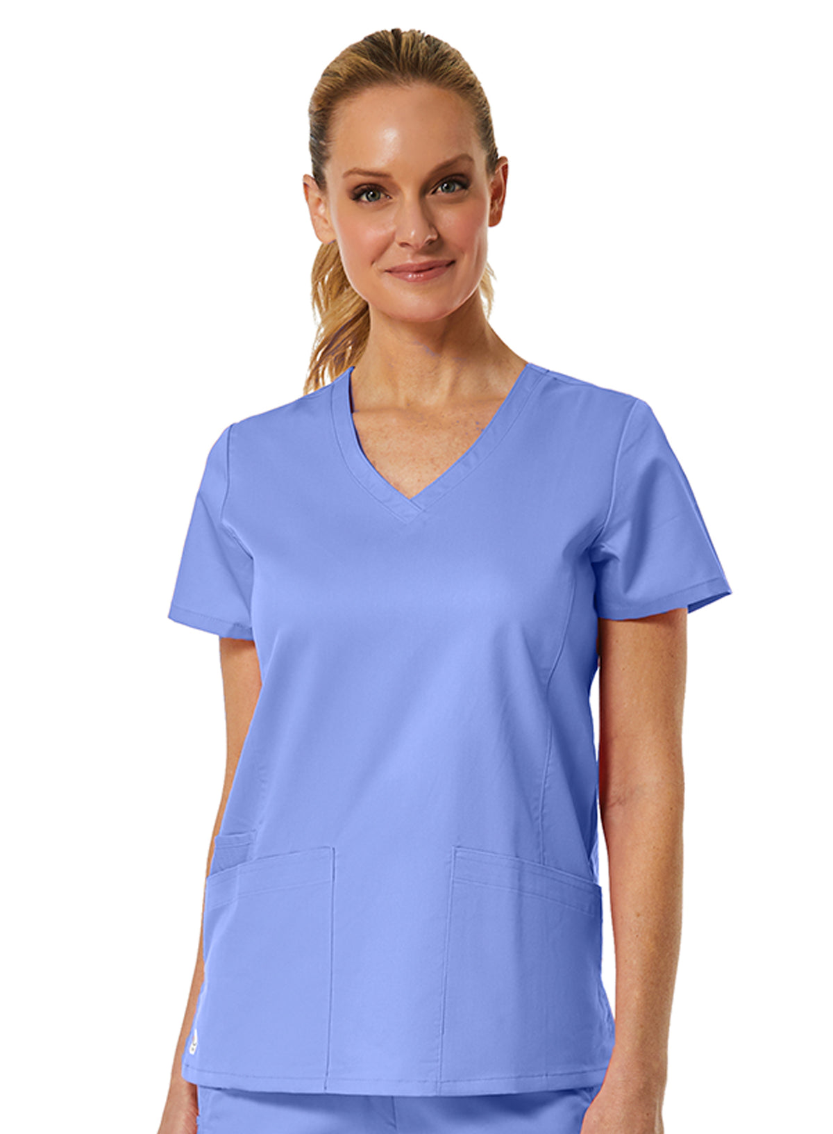 Back Mesh Panel Shaped V-Neck Top Ceil Blue