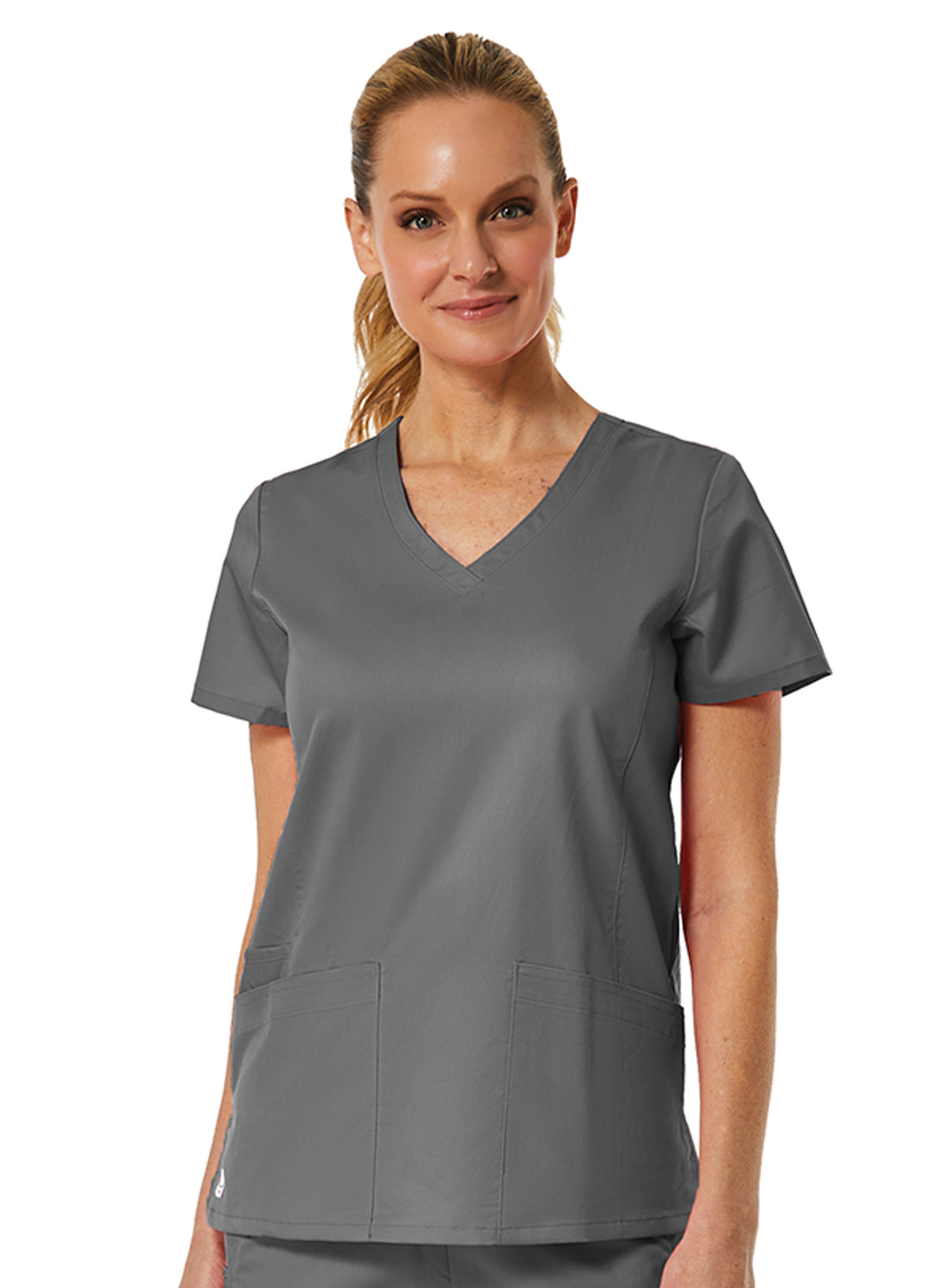 Back Mesh Panel Shaped V-Neck Top Pewter