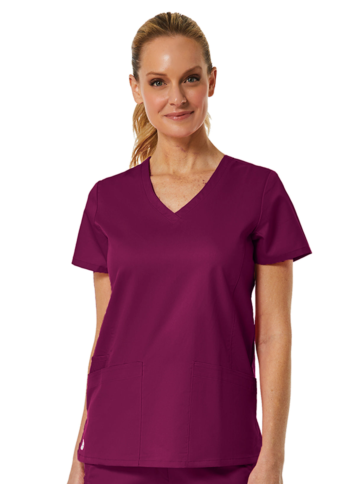 Back Mesh Panel Shaped V-Neck Top Wine