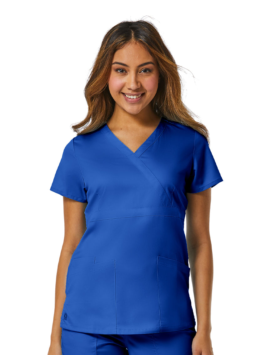 Back Mesh Panel Mock Wrap Top Royal Blue