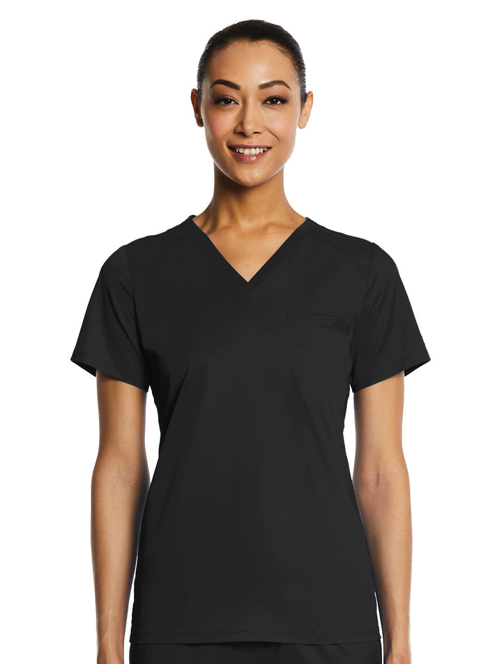 Sporty Chest Pocket V-neck Top Black