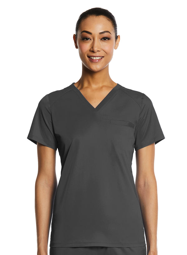 Sporty Chest Pocket V-neck Top Charcoal