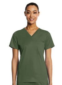 Sporty Chest Pocket V-neck Top Olive