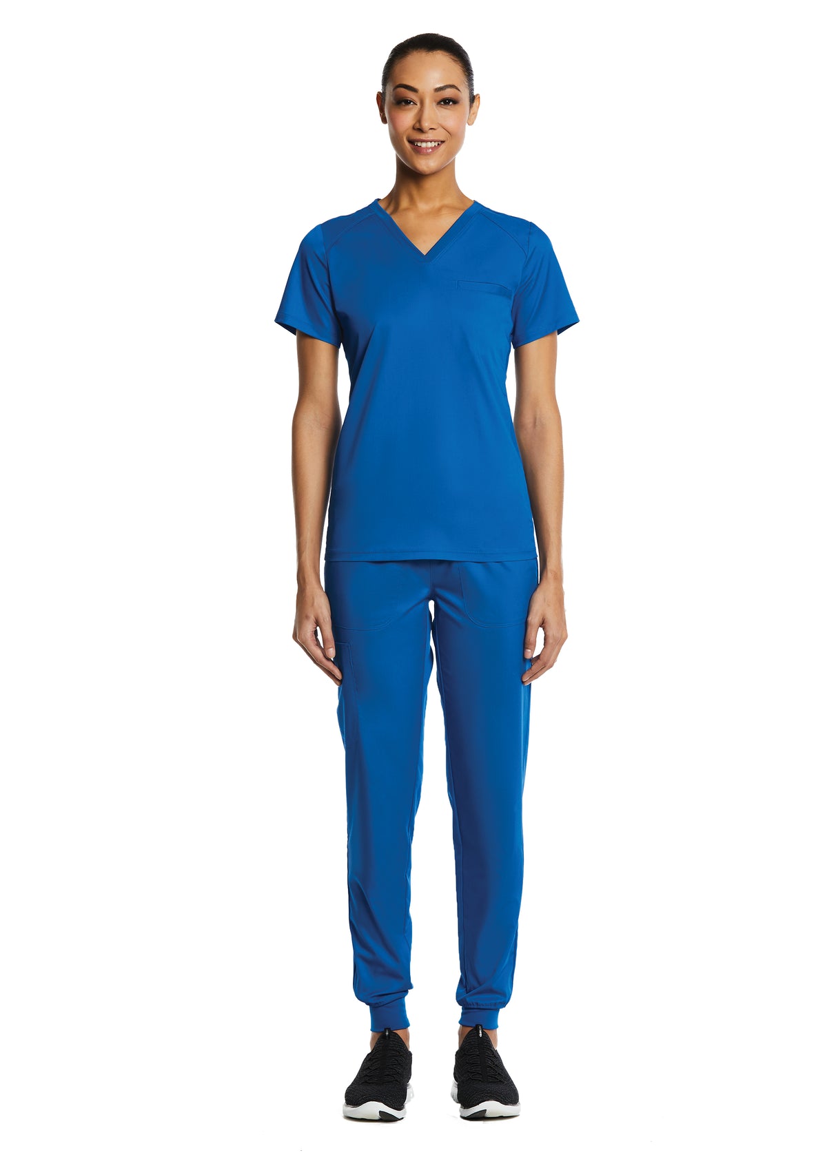 Sporty Chest Pocket V-neck Top Royal -Full