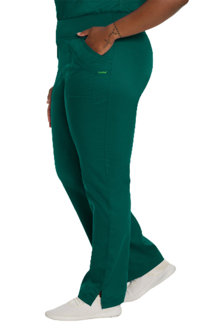 Landau ProFlex Women's Straight-Leg Yoga Scrub Pants 2043 -Hunter-Side poclet view