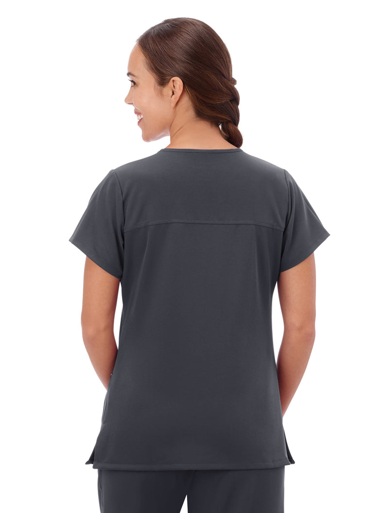 Jockey Scrubs Women's True Fit Crossover V-Neck Top - Back Image Charcoal