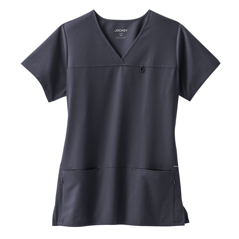Jockey Scrubs Women's True Fit Crossover V-Neck Top - Front Image Charcoal