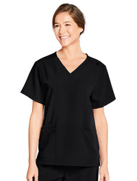 Jockey Unisex Four Pocket Top- Lady Model Front Image, Black