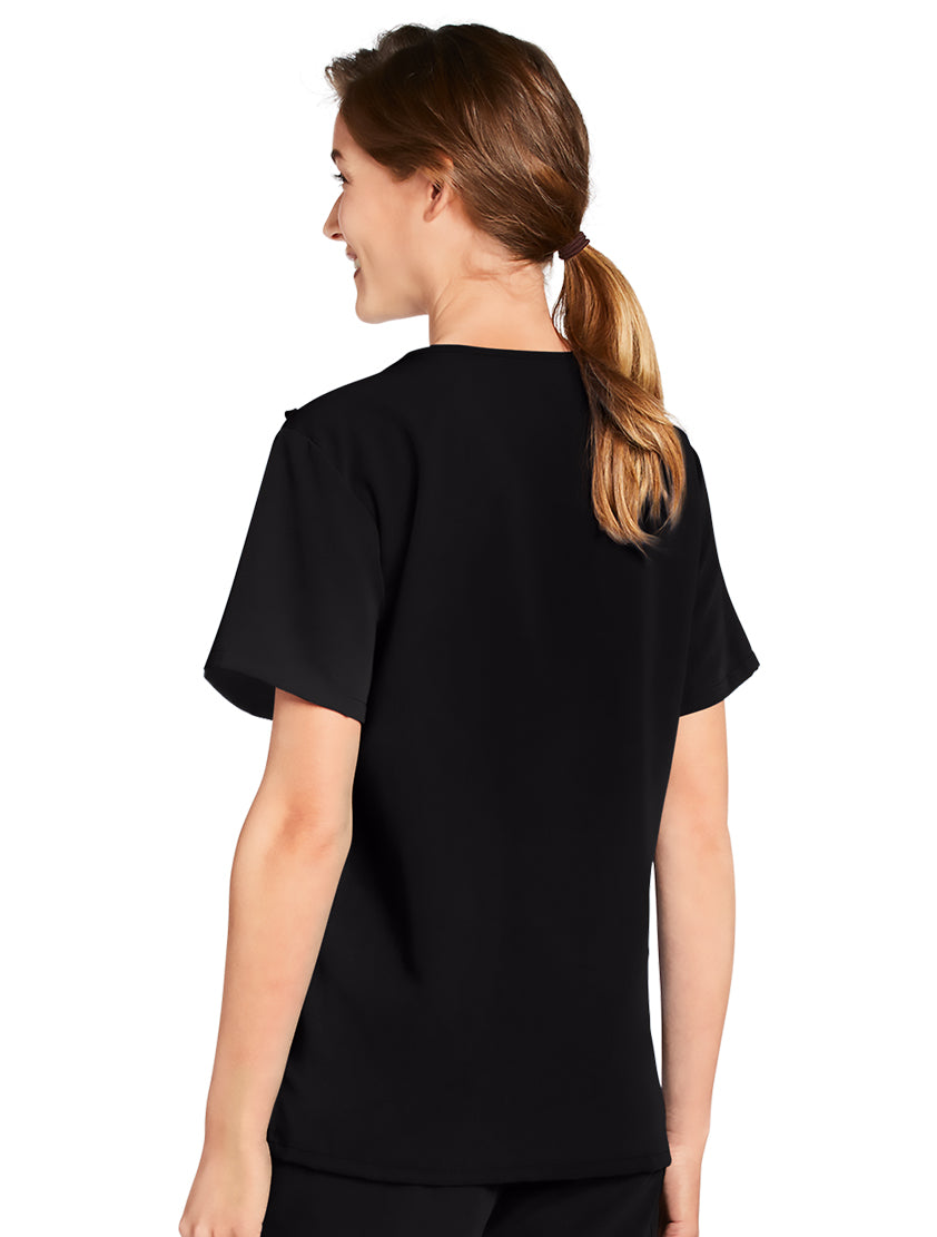 Jockey Unisex Four Pocket Top- Lady Model Side Image, Black