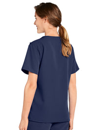 Jockey Unisex Four Pocket Top- Lady Model Side Image, Navy