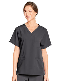 Jockey Unisex Four Pocket Top- Lady Model Front Image, Charcoal