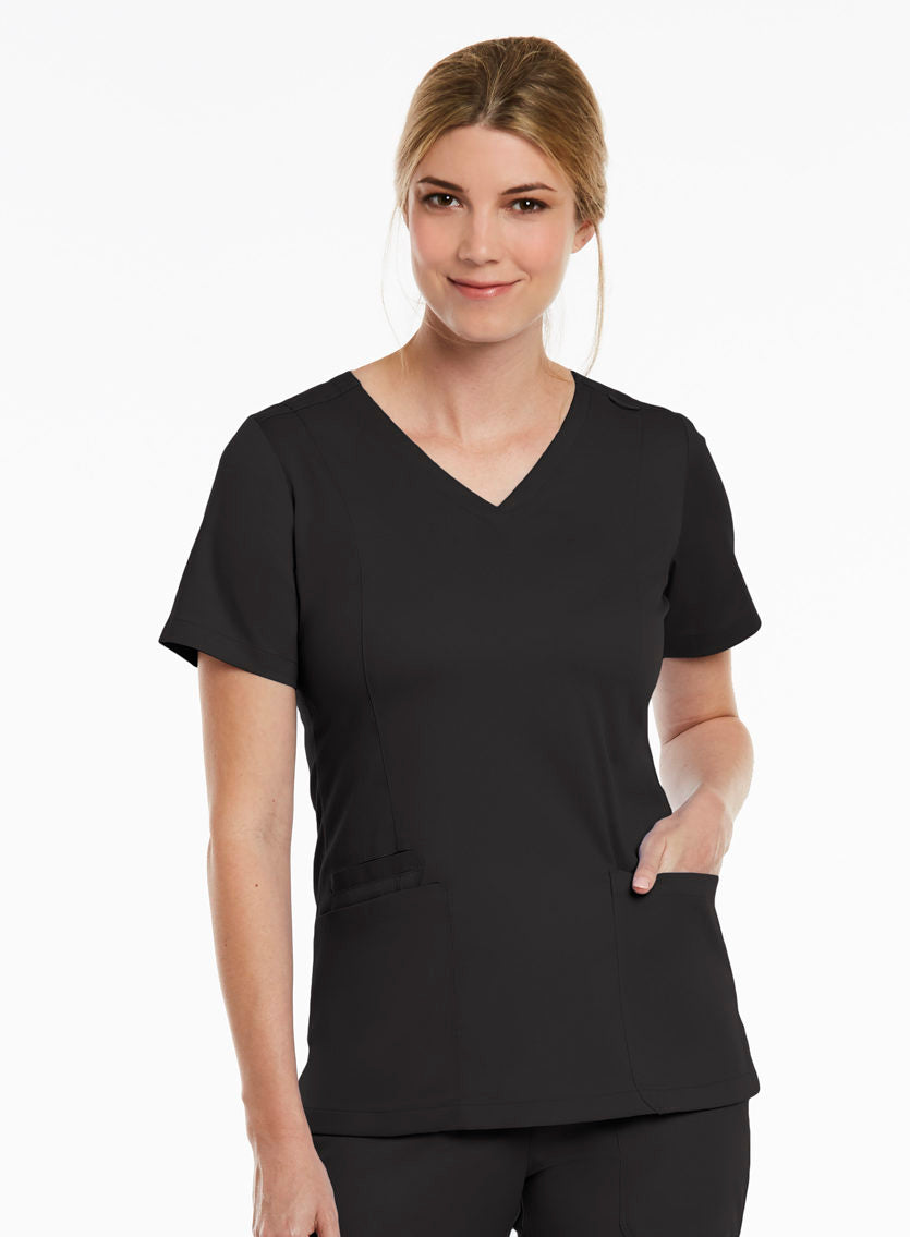 Double V-Neck Top Black Front