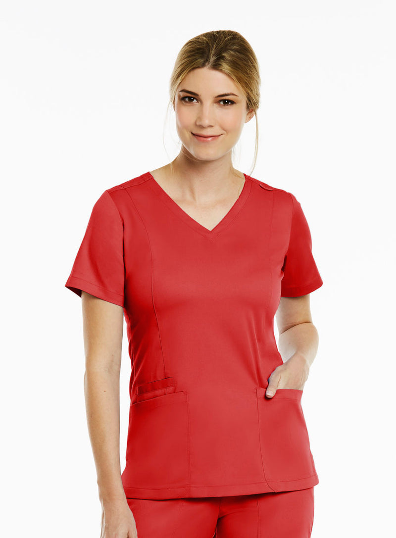 Double V-Neck Top Red