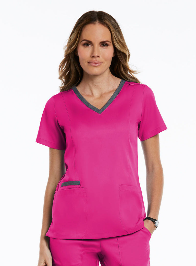 Contrast Double V-Neck Top Hot Pink