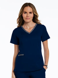 Maevn 3502 Contrast Double V-Neck Top Navy