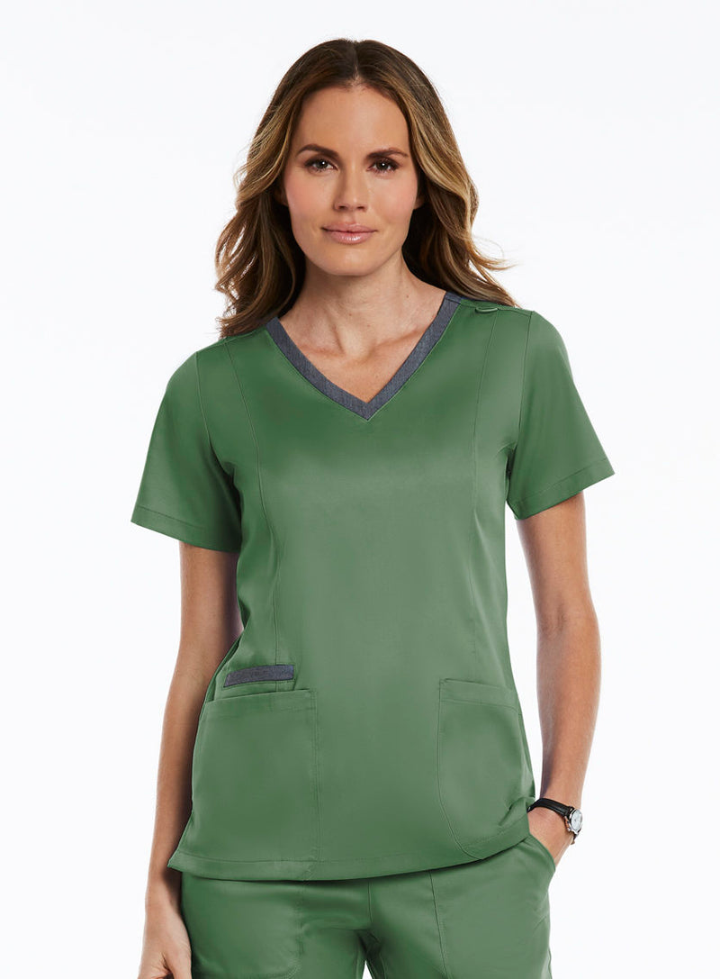 Contrast Double V-Neck Top Olive