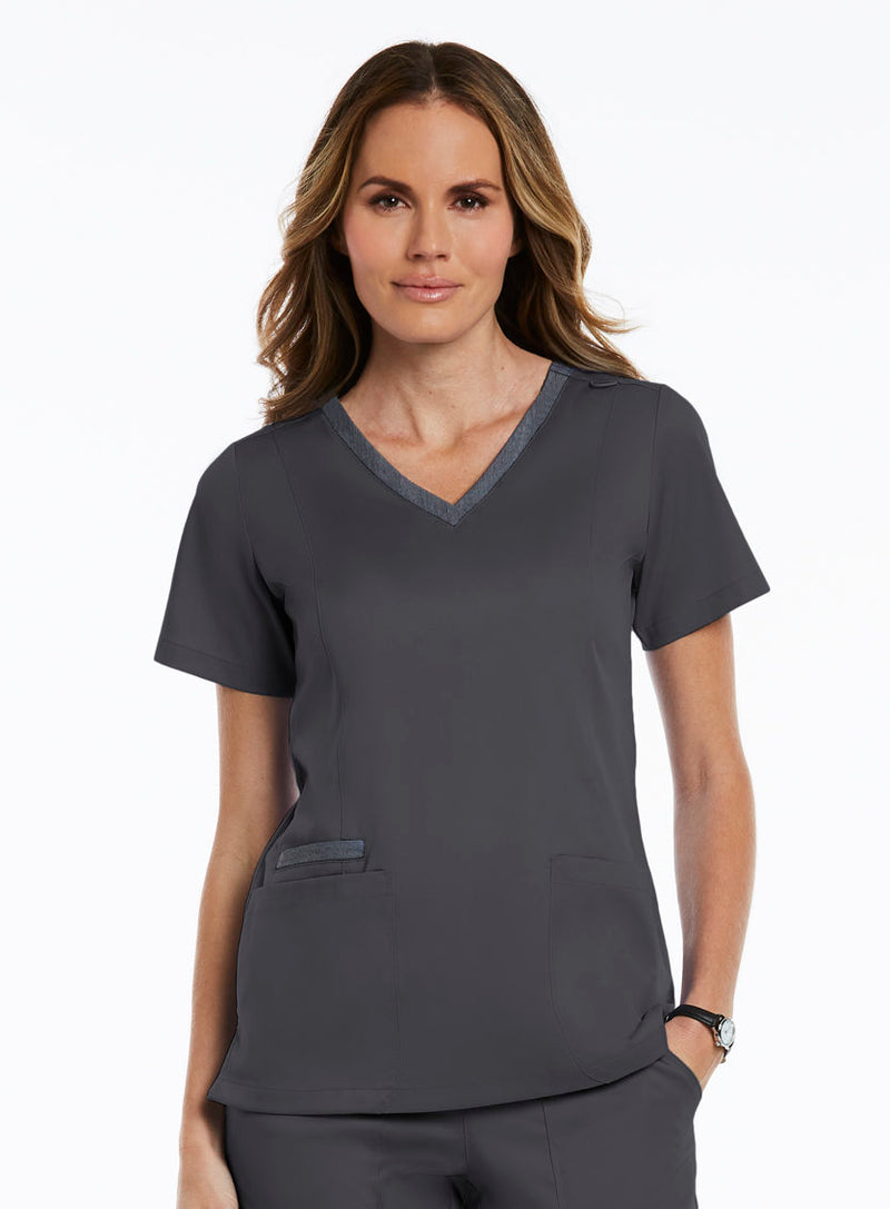 Contrast Double V-Neck Top Pewter