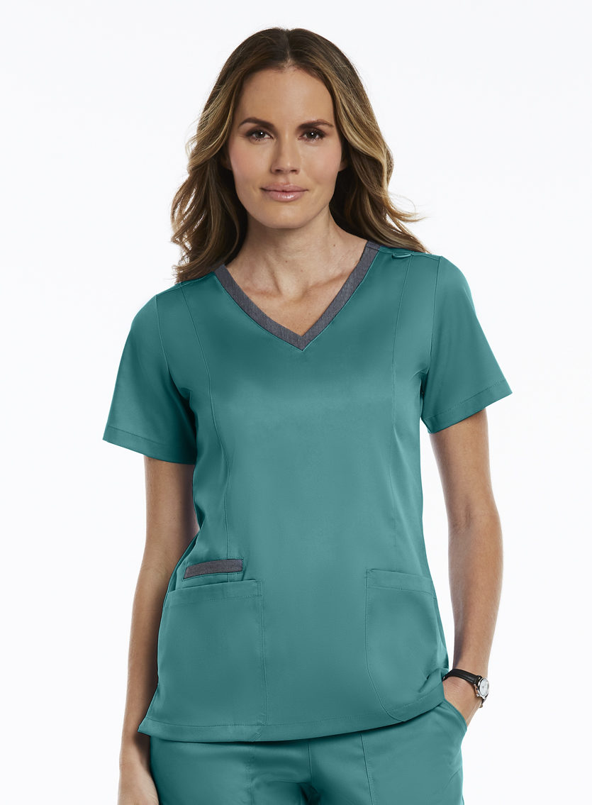 Contrast Double V-Neck Top Teal