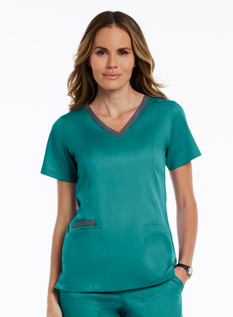 Contrast Double V-Neck Top Teal