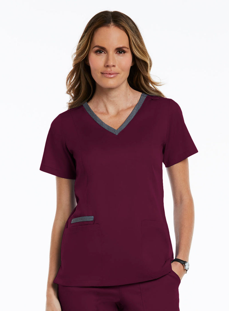 Contrast Double V-Neck Top Wine