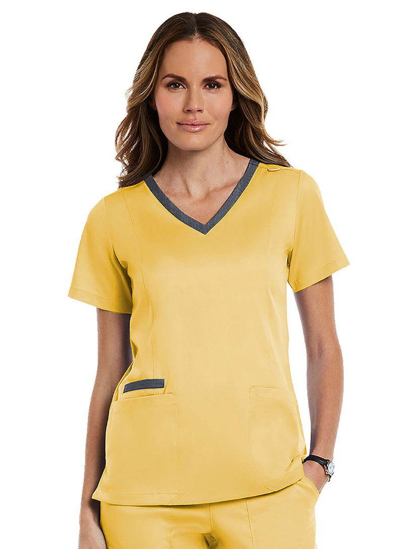 Maevn 3502 Contrast Double V-Neck Top Sunshine Yellow