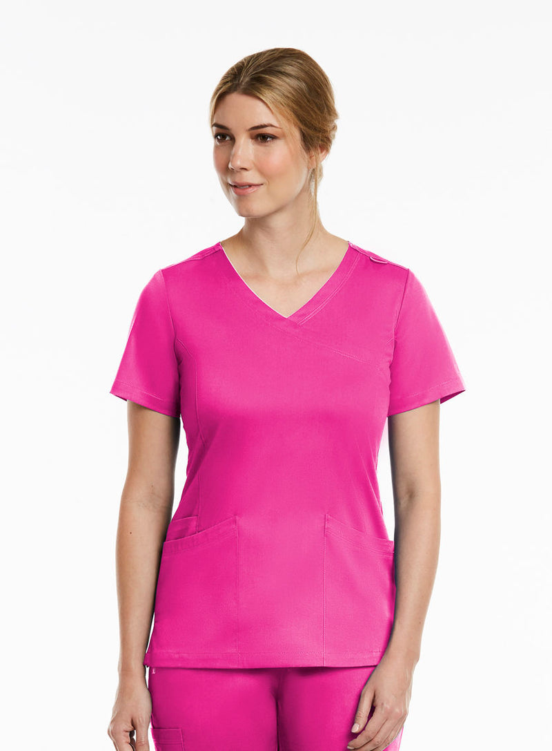  Curved Mock Wrap Top Hot Pink