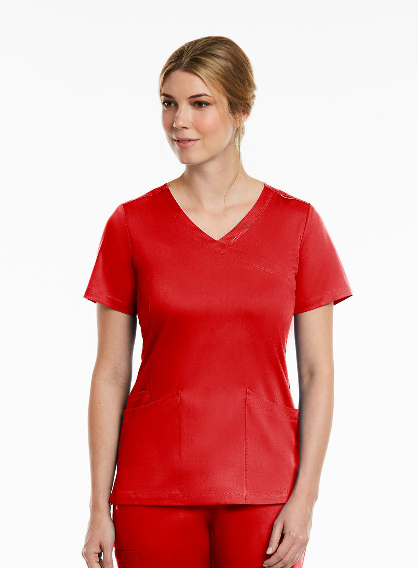  Curved Mock Wrap Top Red