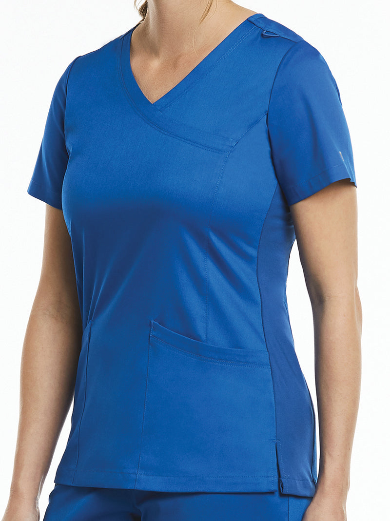  Curved Mock Wrap Top Royal Blue -sideview2